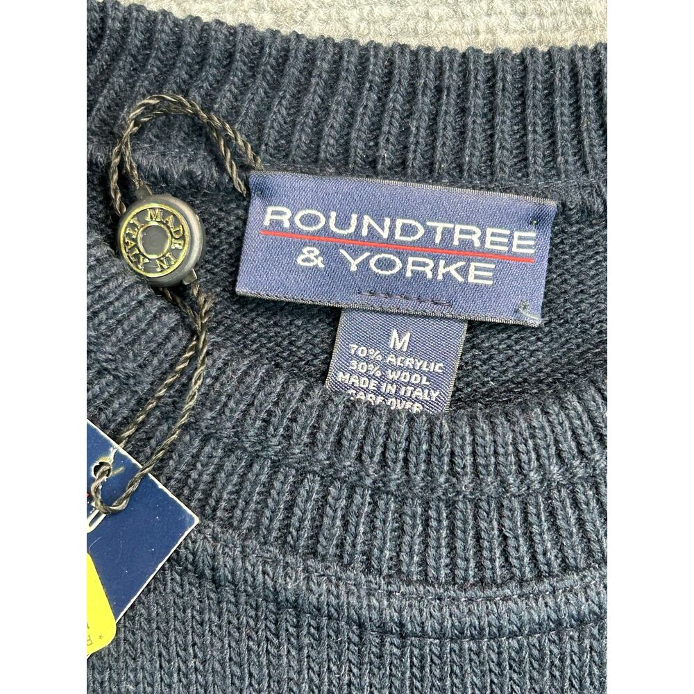 Y2k NWT Roundtree & Yorke Sweater Men's Medium Wool Blend Navy Crewneck - Picture 2 of 5